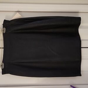 Vintage Evan Davies Black Leather Pencil Skirt in Size 14 Brand New with Tag